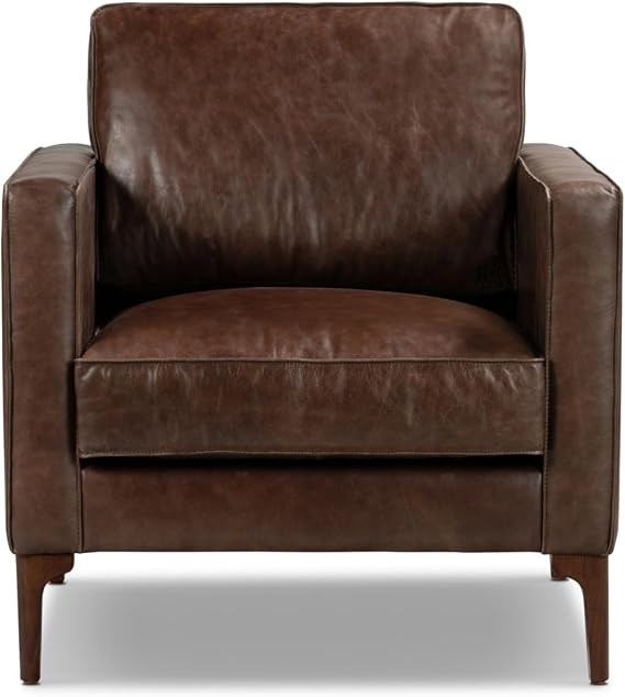 POLY & BARK Mateo Leather Lounge Chair – Chocolate Brown Full-Grain Leather Upholstery – Mode... | Amazon (US)