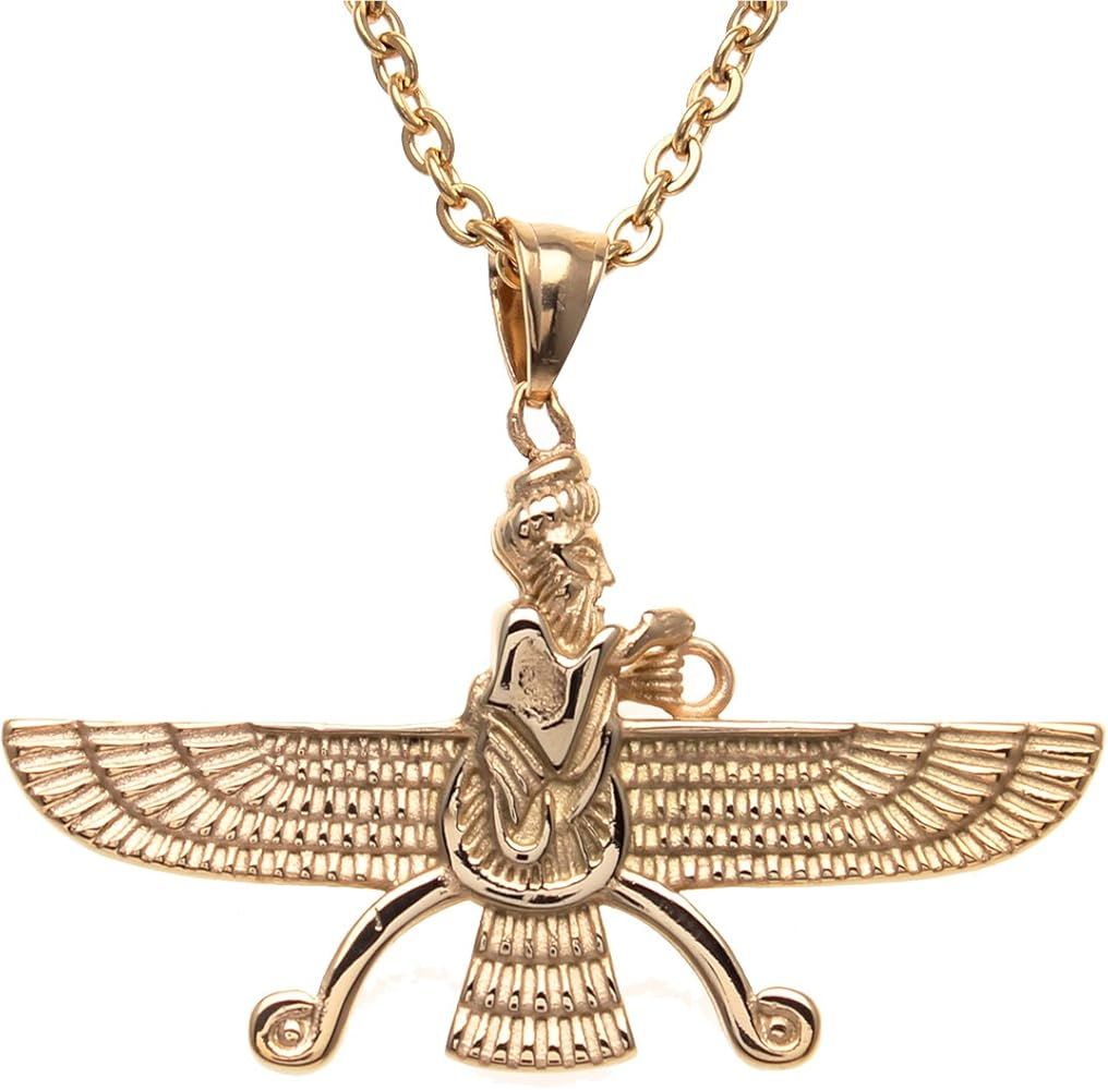 Asoodehdelan Double Sided Gold Pt Persian Farvahar Faravahar Necklace Persia Gift Art | Amazon (US)