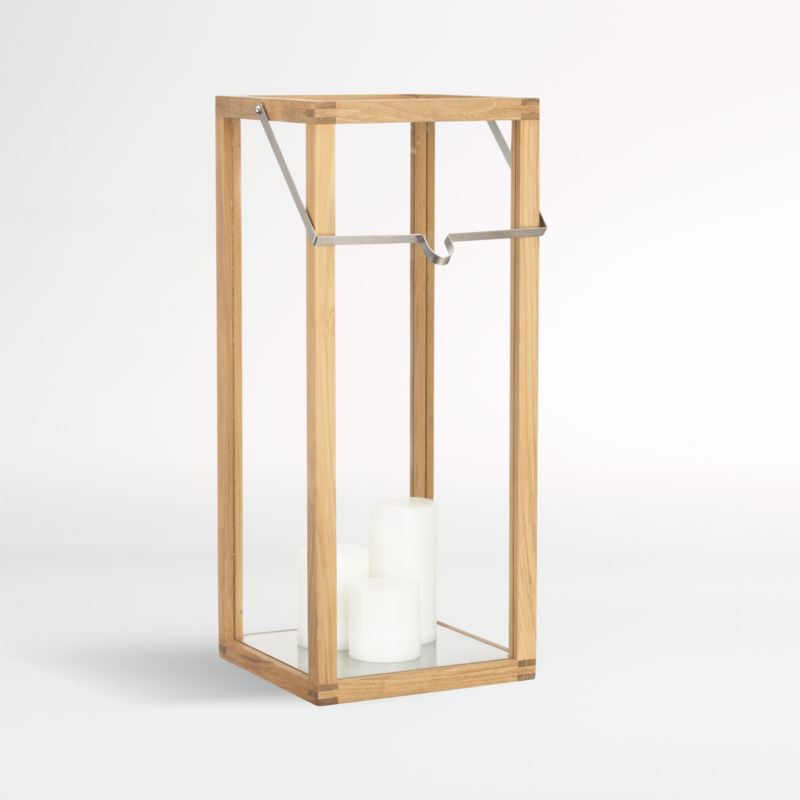 Milos Natural Teak Lantern 24" + Reviews | Crate & Barrel | Crate & Barrel