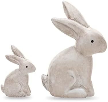 DN DECONATION Wooden Antique White 3D Bunny Rabbit Figurines for Spring Easter Decor Gift Set of 2 | Amazon (US)
