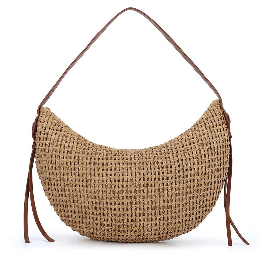 Emprier Straw Shoulder Bag for Women Raffia Woven Tote Handbag Summer Beach Purse Trendy Crescent... | Amazon (US)