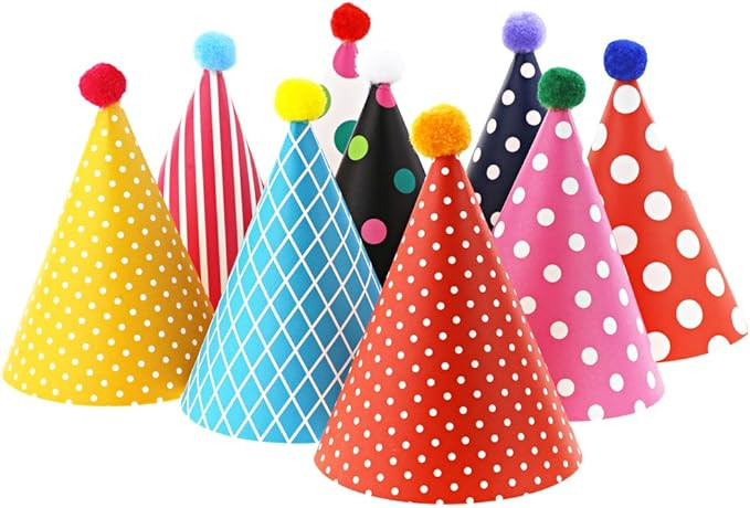 Vesil Party Hats for Kids Birthday Hats, DIY Mini Cone and Crown Set with Pom Poms, Small Paper C... | Amazon (US)