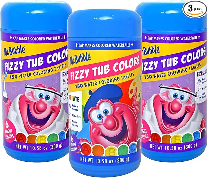 Mr. Bubble Fizzy Tub Colors Bath Water Coloring Tabelets, 6 Bright Colors, Red, Orange, Yellow, P... | Amazon (US)