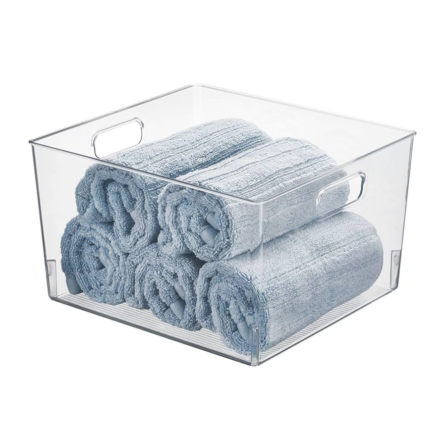 mDesign Large Modern Stackable Plastic Storage Organizer Bin Basket with Handles for Bathroom Van... | Amazon (US)