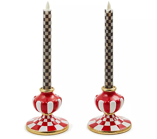 MacKenzie- Childs Set of 2 Candle Holders w/ LED Taper Candles - QVC.com | QVC