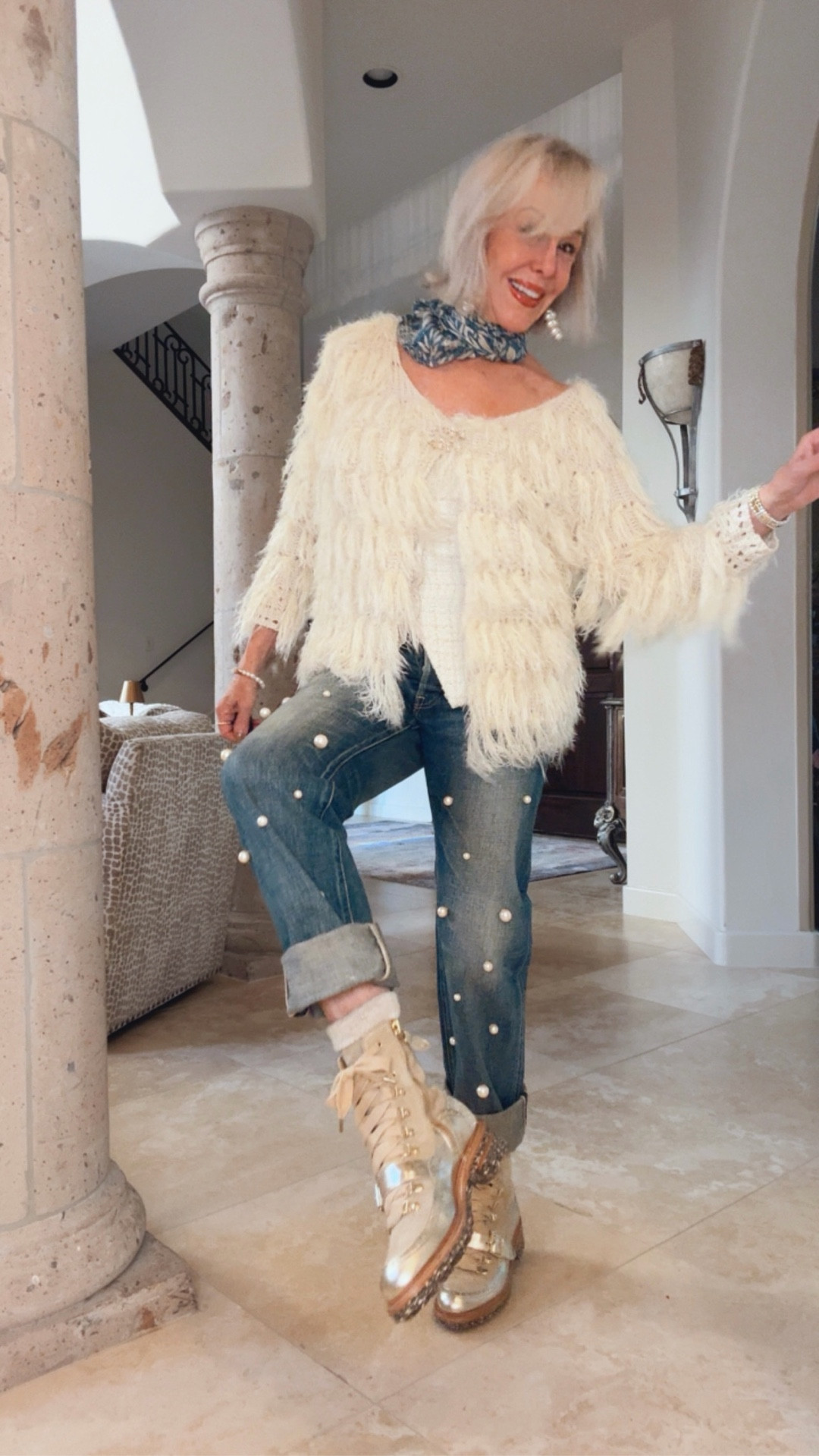 Faux fur, Pearl embellished jeans, gold metallic combat boots, 
Create your own look with these items

#LTKFindsUnder100 #LTKSaleAlert #LTKOver40
