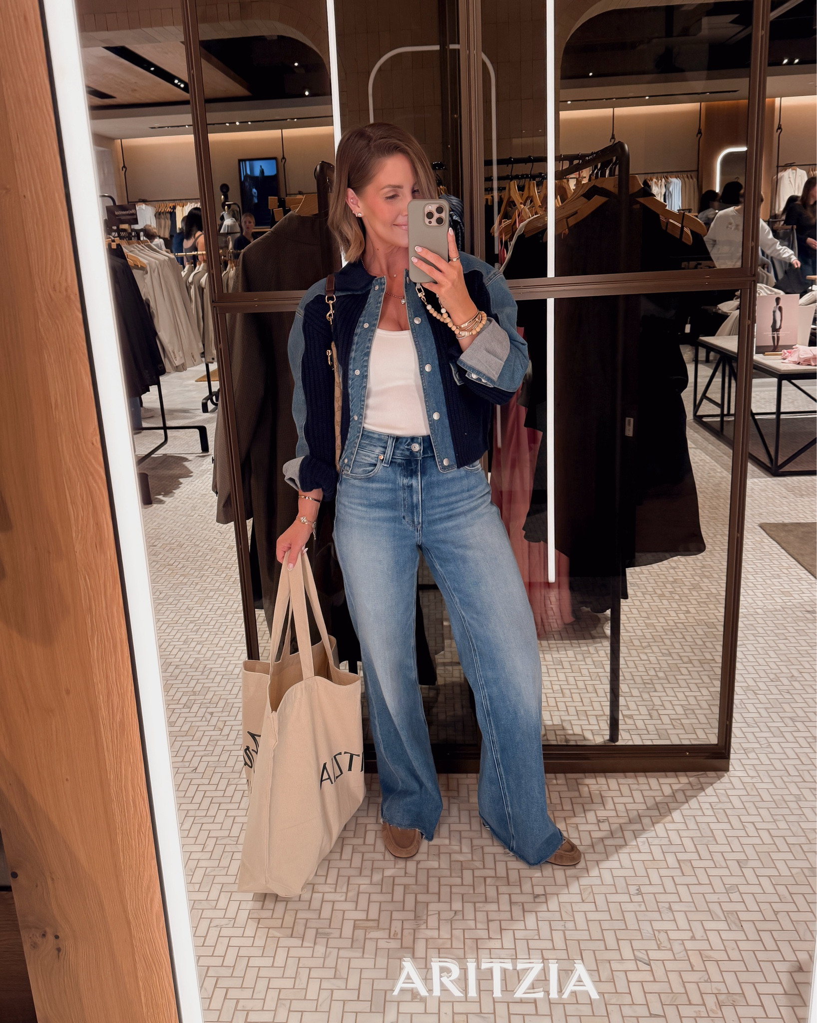 XS jacket / XS bra free tank / 24 jeans / mules run true to size 

#LTKootd #LTKPetite #LTKOver40