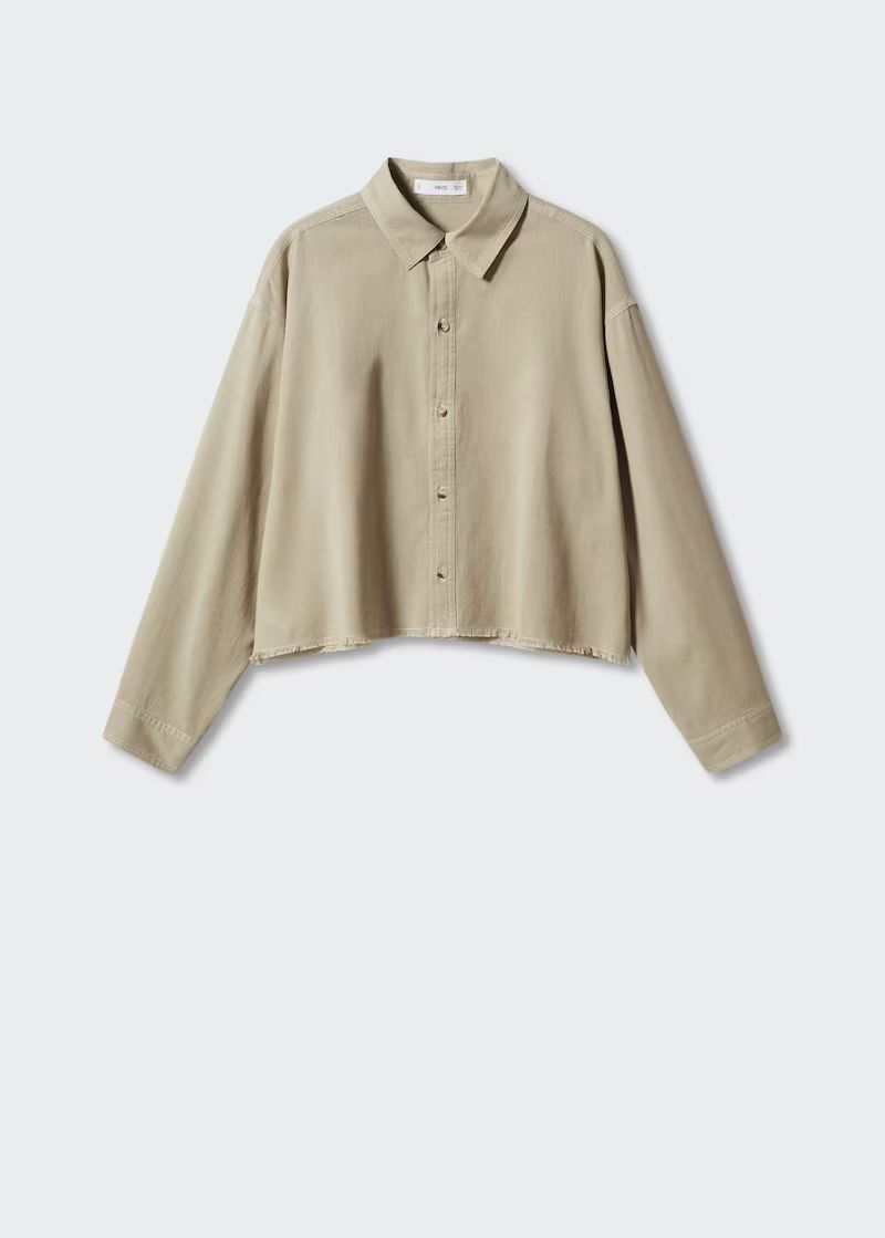 Cropped shirt with frayed hem -  Women | Mango United Kingdom | MANGO (UK)