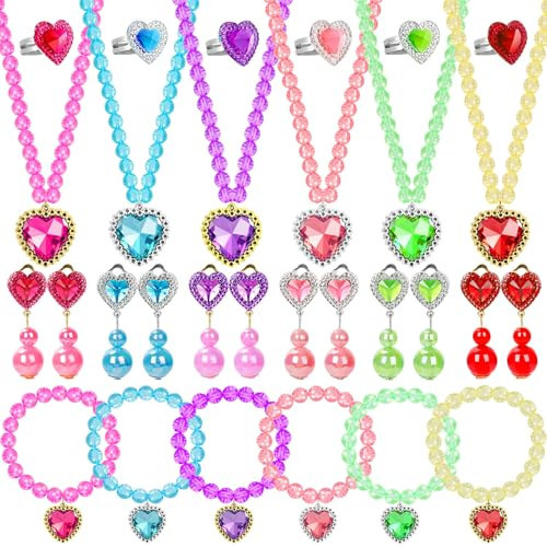 Kids Jewelry for Girls, 30pcs Princess Dress Up Play Jewelry Toys for Girl 4-6, Toddler Necklace Bracelet Ring Clip on Earrings, Costume Jewelrys, Christmas Birthday Gift for 3 4 5 6 7 8 Year Old Girl | Amazon (US)