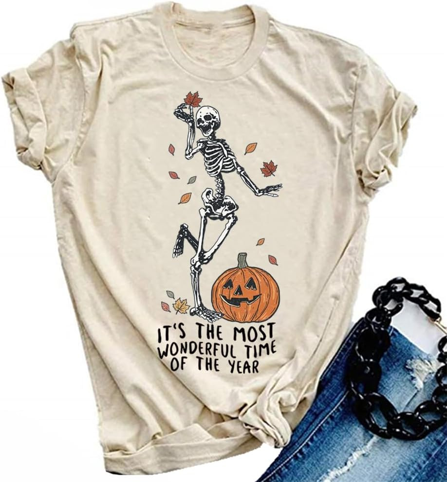 Halloween Pumpkin Shirts Women Fall T-Shirts Cute Autumn Graphic Tees Thanksgiving Tops | Amazon (US)