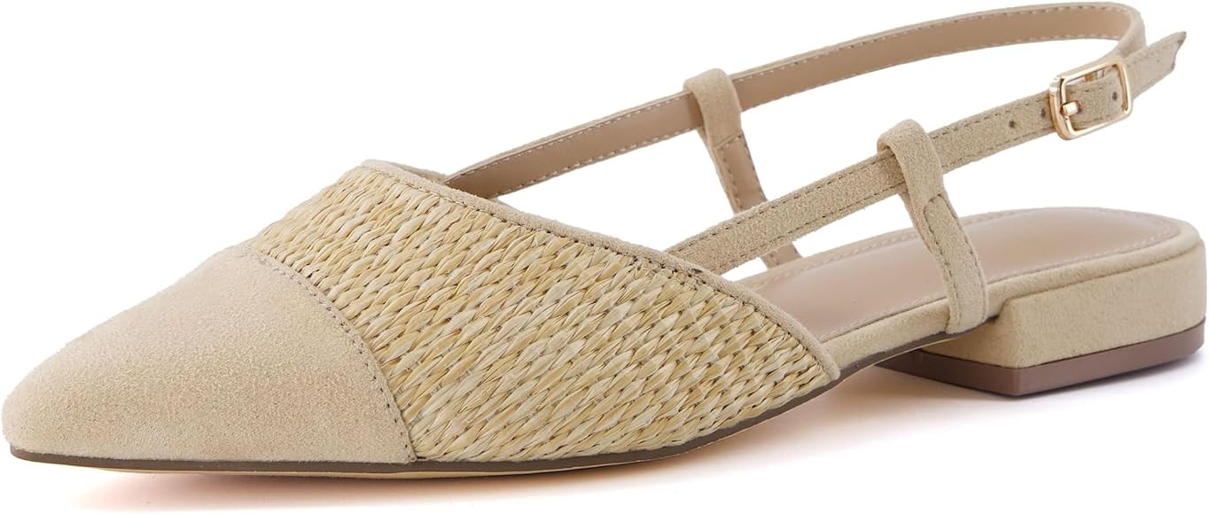 CUSHIONAIRE Women's Forgive Pointed Toe Sling Back Raffia Dress Shoe +Memory Foam, Wide Widths Av... | Amazon (US)