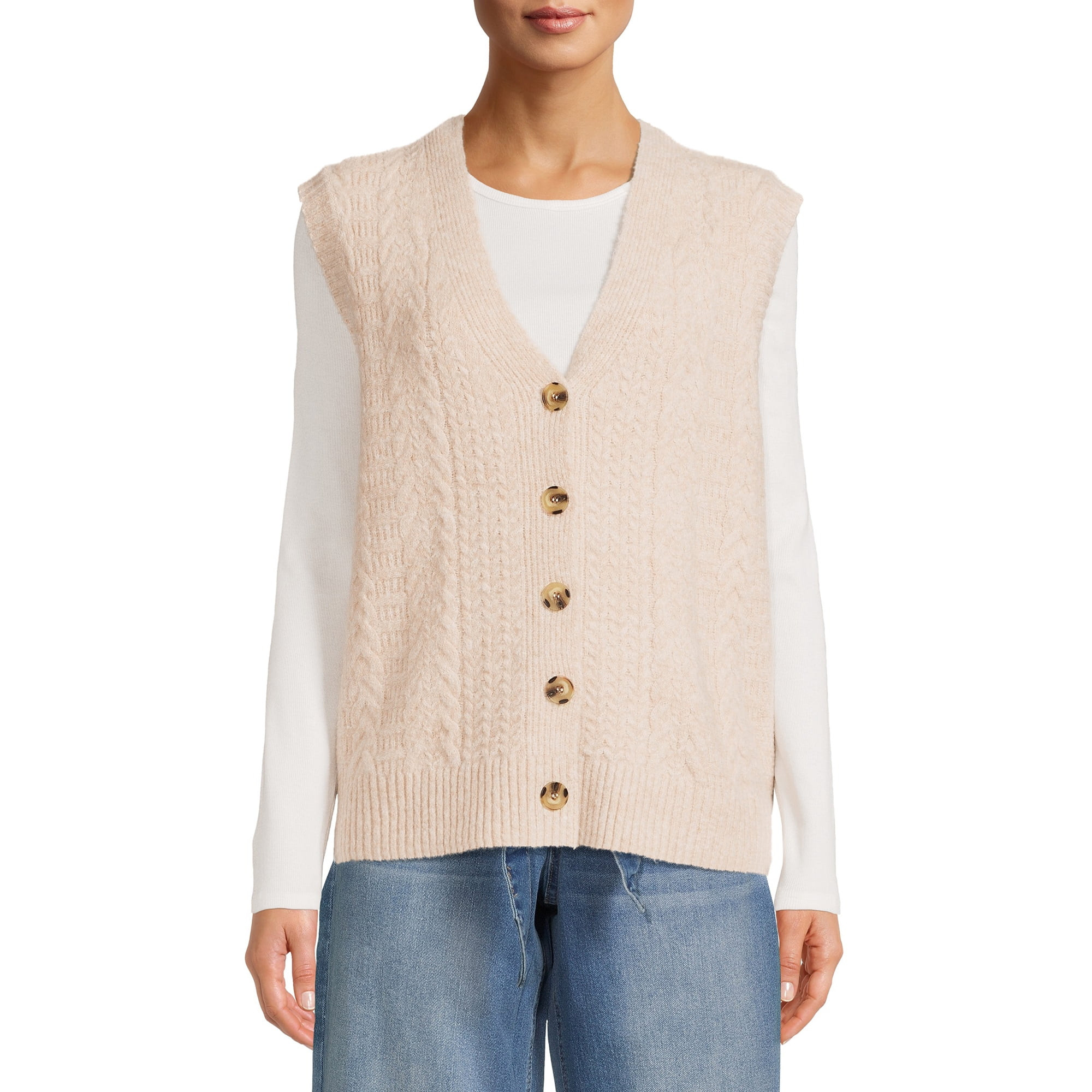 Dreamers by Debut Womens V Cut Cable Knit Sleeveless Sweater Vest - Walmart.com | Walmart (US)