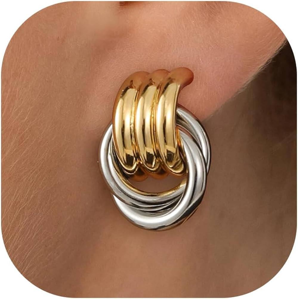 Chunky Gold Knot Dangle Drop Earrings for Women Trendy Statement Earrings Hypoallergenic Lightwei... | Amazon (US)