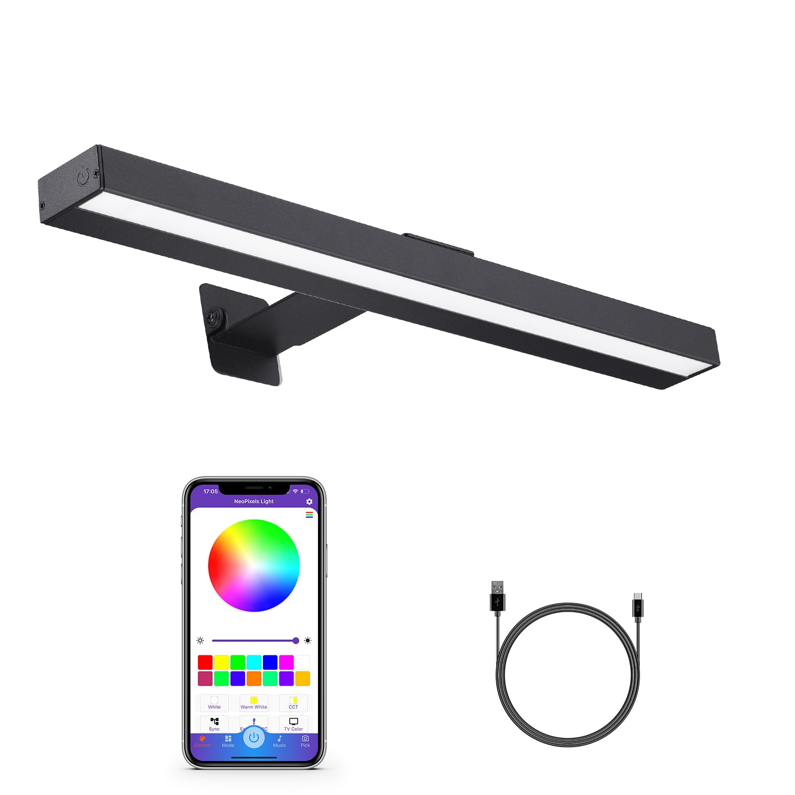 Wireless Picture Light, 16" Metal Rechargeable Display Lamp with APP Music Sync Multi Modes, Time... | Amazon (US)