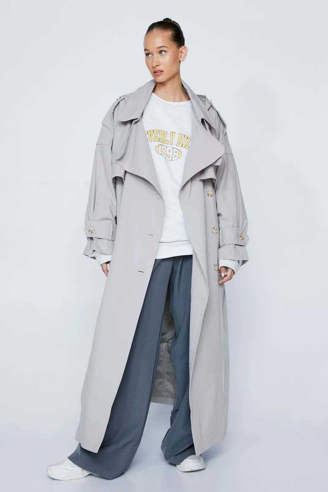 Hooded Oversized Belted Trench Coat | Nasty Gal (US)