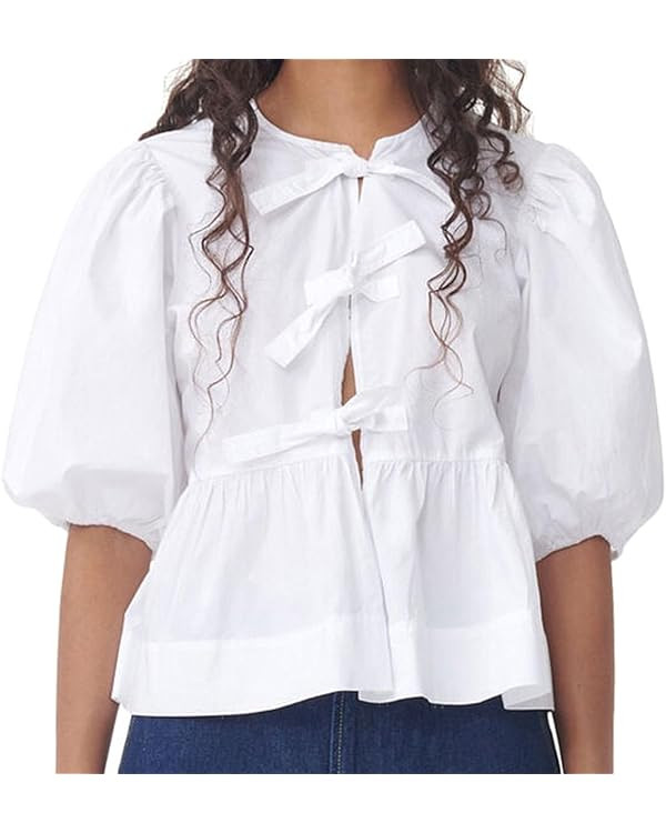 Front Tie Tops for Women Leopard Print Babydoll Peplum Top Puff Sleeve Coquette Tops 3/4 Sleeve C... | Amazon (US)