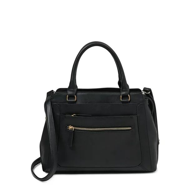 Time and Tru Women's Multi-Compartment Marli Convertible Satchel Handbag Black | Walmart (US)