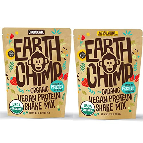 EarthChimp Organic Vegan Protein Powder Bundle, Chocolate + Vanilla, (Each 26 Servings, 32 Oz) with Probiotics, Organic Fruits & Plant Based Protein Powder, Dairy Free, Gluten Free | Amazon (US)