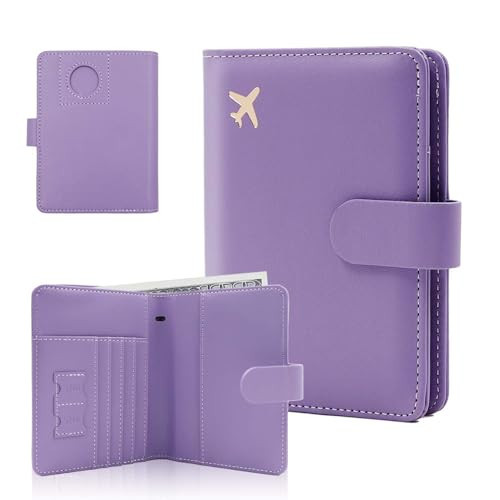 Melsbrinna Premium Leather Passport Holder Covers Case, Waterproof Rfid Blocking Travel Wallet Passport Holder with Pen Holder, Cute Passport Book for Women/Men (AIRTAG, AIR-PURPLE) | Amazon (US)