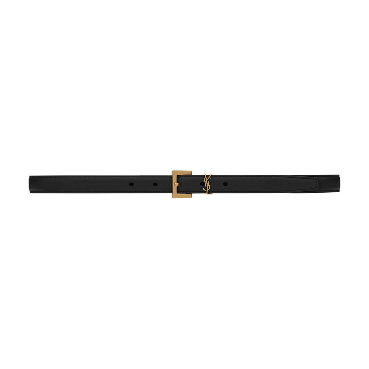 SAINT LAURENT Narrow Monogram Square Buckle Leather Belt BLACK | Brown Thomas (IE)
