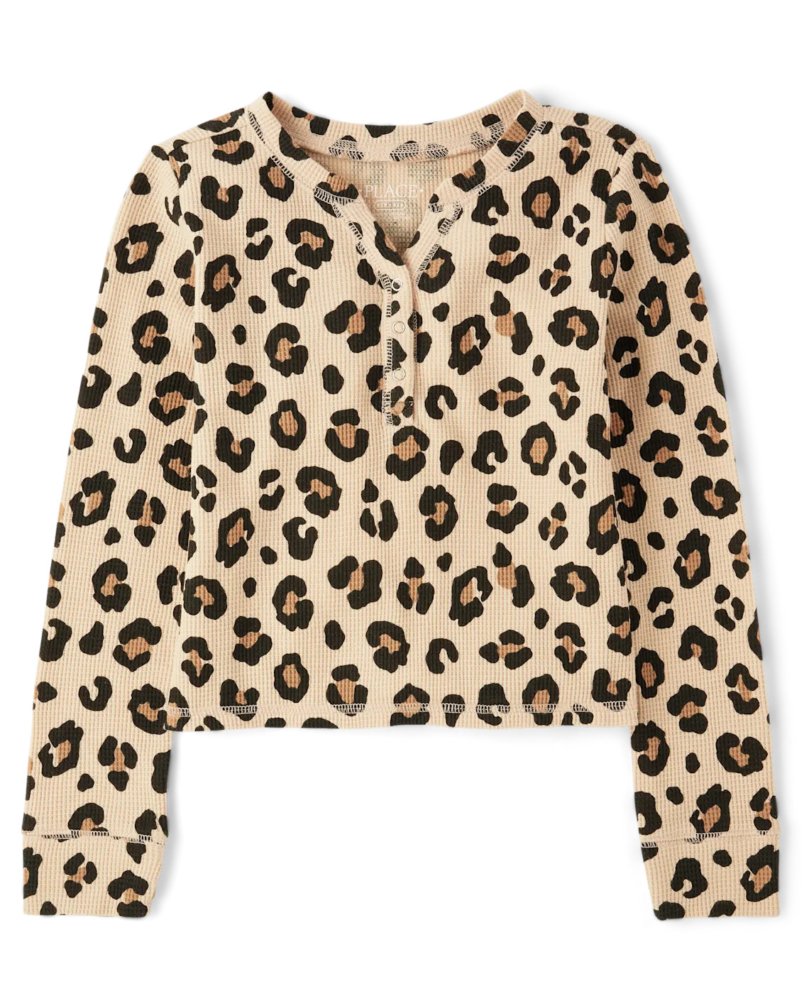 Girls Print Thermal Henley Top - tan | The Children's Place
