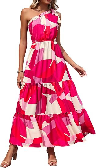 PRETTYGARDEN Women's One Shoulder Boho Floral Maxi Dress | Amazon (US)