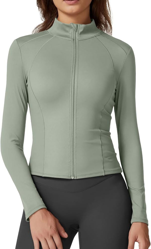 QINSEN Women's Full Zip Athletic Jacket Long Sleeve Double Lined Cropped Active Yoga Tops | Amazon (US)