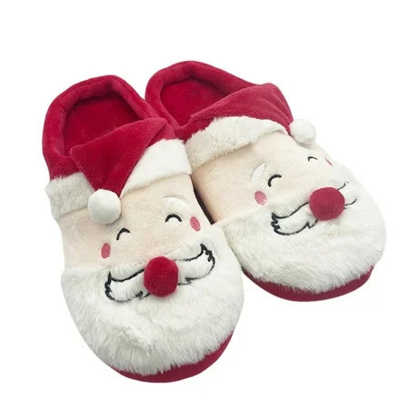 Niusricy Women Christmas Fuzzy Slippers Soft Comfy Cute Santa Claus Bedroom Slippers Non Slip Warm House Shoes for Winter | Walmart (US)