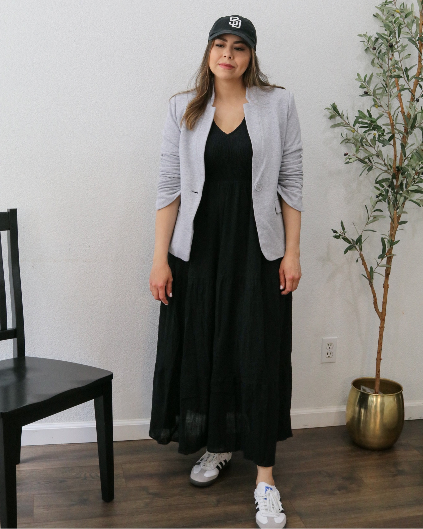 Baseball cap outfit, casual mom on the go outfit, get 10% off this maxi dress and gray blazer from Gibsonlook with code PAULINA10

#LTKstyletip #LTKSeasonal #LTKshoecrush