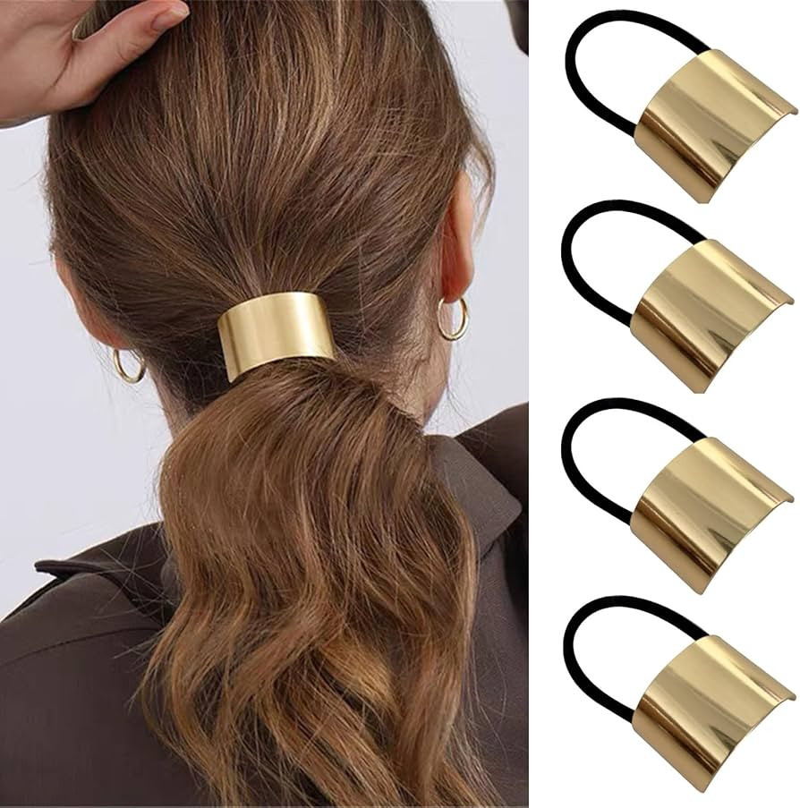 papasgix Metal Hair Ties, Metal Geometric Elastic Hair Ties, Hair Cuff Wrap Hair Ties for Thick H... | Amazon (US)
