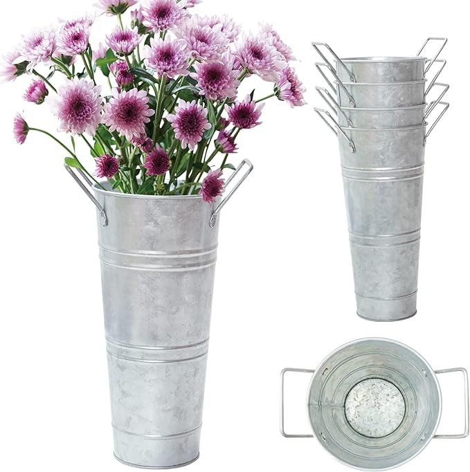 Galvanized Iron Rustic Vases, Water Leakage Proof Flower Bucket Pots ,Set of 4, Flower Arrangemen... | Amazon (US)