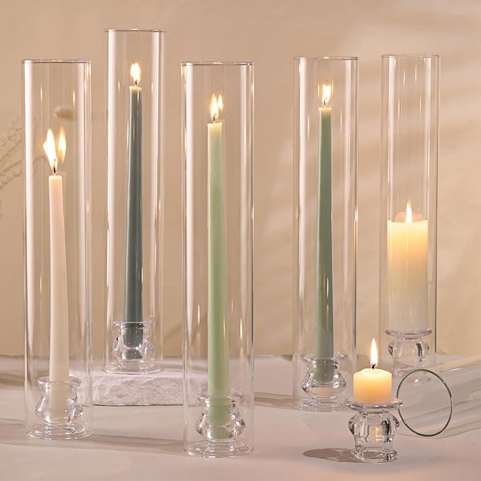 Volens Hurricane Glass Candle Holders - Set of 6 Candlestick Holders for Taper Candles with Windp... | Amazon (US)