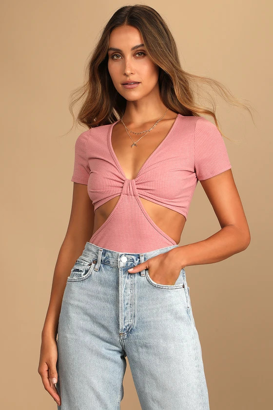 Just to Flirt Mauve Pink Ribbed Cutout Short Sleeve Top | Lulus (US)