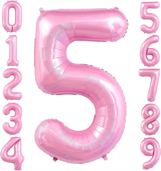 Pastel Pink 5 Balloon, Light Pink 5 Balloons Number,40 Inch Helium Foil Mylar Number 5 Balloon fo... | Amazon (US)