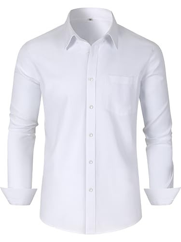 GIANZEN White Button Down Shirt Men Mens Long Sleeve Shirts for Oxford Casual Stylish Men's Dress Collared Up Untucked White Size XS | Amazon (US)