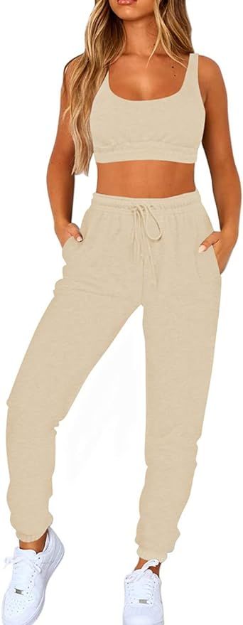 ANRABESS Women Sweatsuits Bra and Sweatpants Set 2 Pieces Jogger Tracksuit With Pocket | Amazon (US)