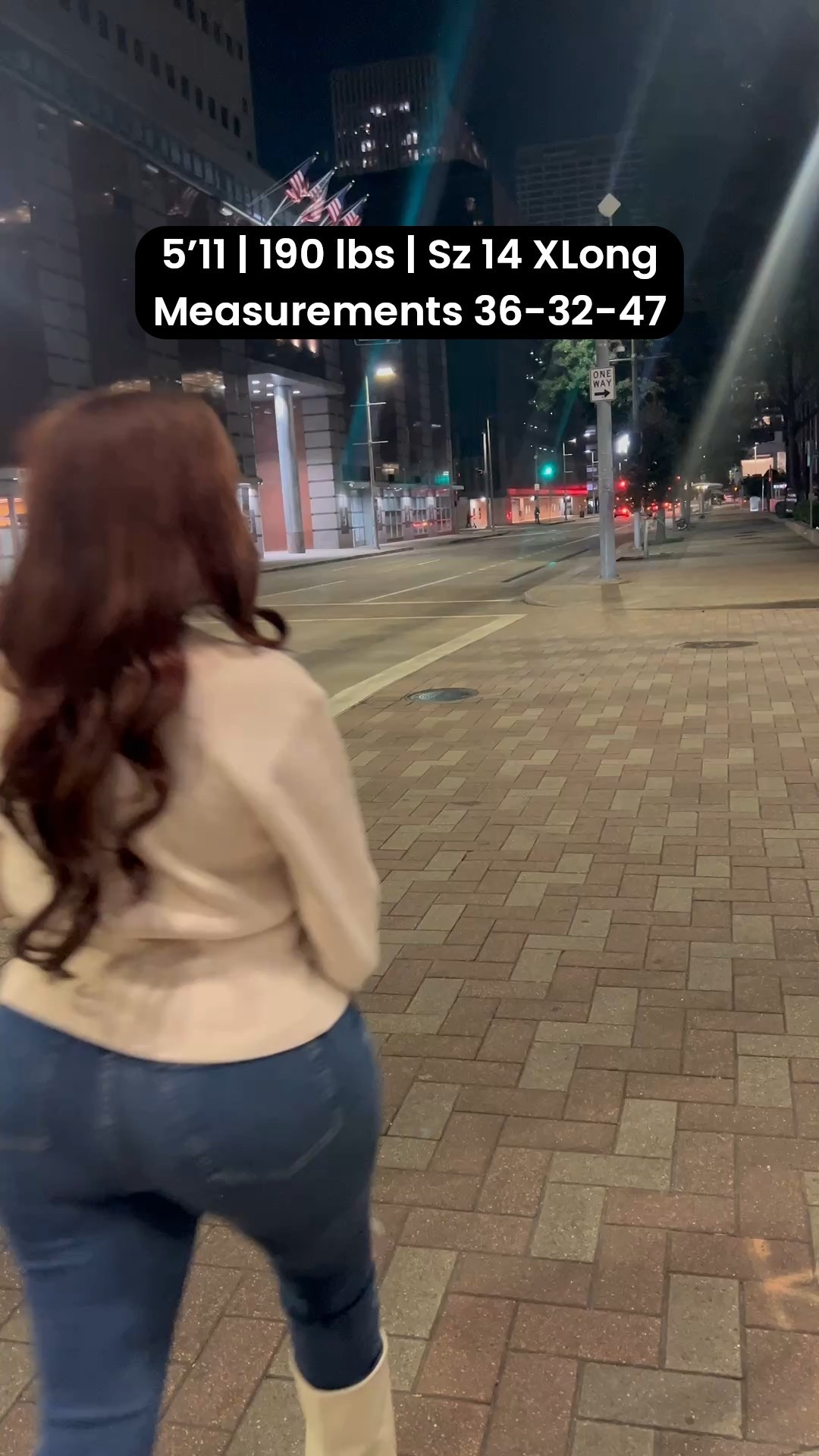 Quick date night outfit! I’m wearing size 14 extra long pants, large top, 38C bra, 10
Boots