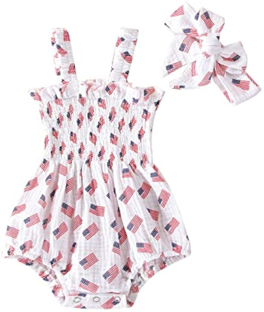 BeQeuewll 4th of July Newborn Baby Girl Outfit Amerian Flag Boho Romper Onesie 3 6 12 18 Months G... | Amazon (US)