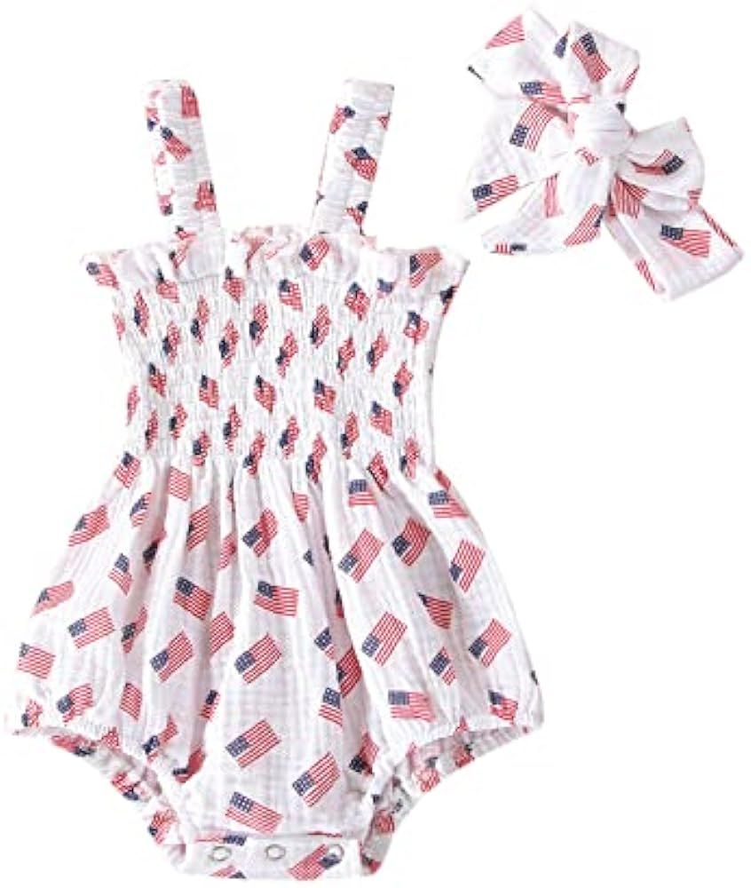 BeQeuewll 4th of July Newborn Baby Girl Outfit Amerian Flag Boho Romper Onesie 3 6 12 18 Months G... | Amazon (US)