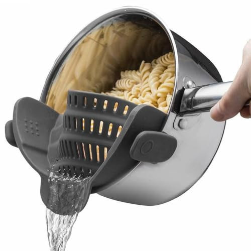 Silicone Pot Strainer, Emptycolor Adjustable Clip On Strainer for Pots Pans, Heat Resistant Pot Drainer, Kitchen Pasta Colander for Vegetables and Noodles (Grey) | Amazon (US)