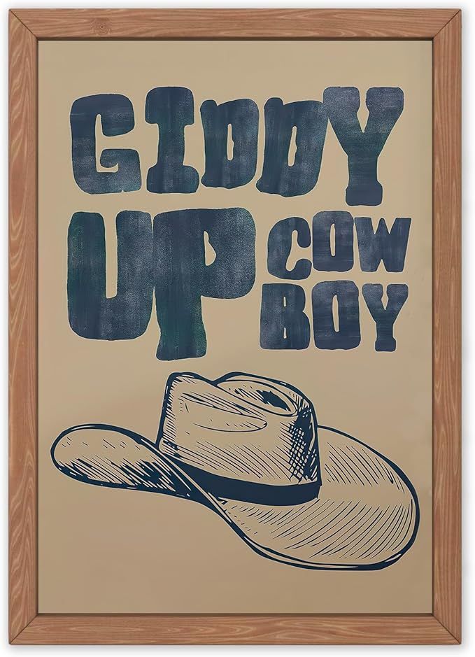 Retro Cowboy Hat Canvas Wall Art Vintage Blue Cowboy Art Poster Vintage Western Wall Art for Room... | Amazon (US)