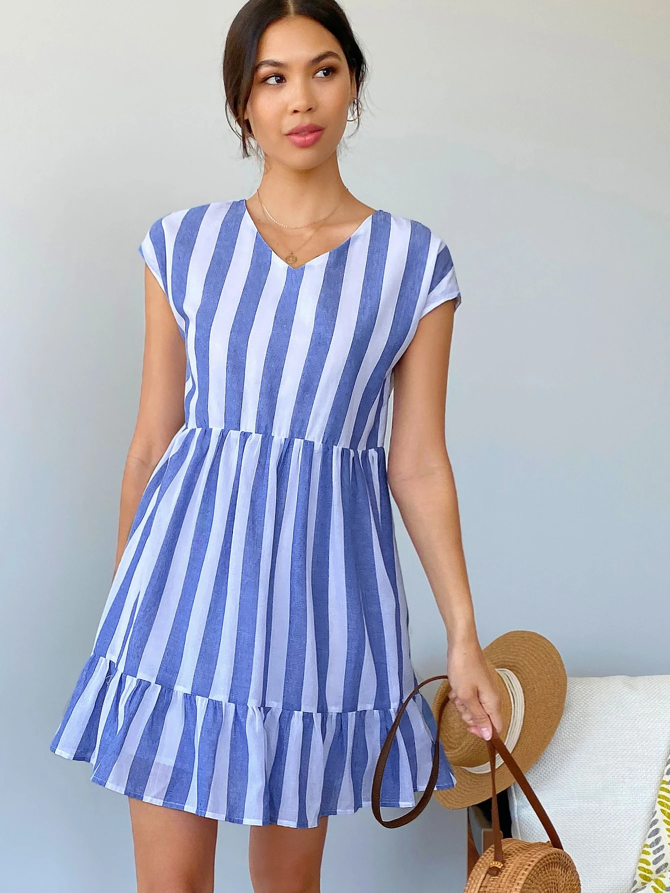 Dolman Sleeve Flounce Sleeve Two Tone Striped Dress | SHEIN