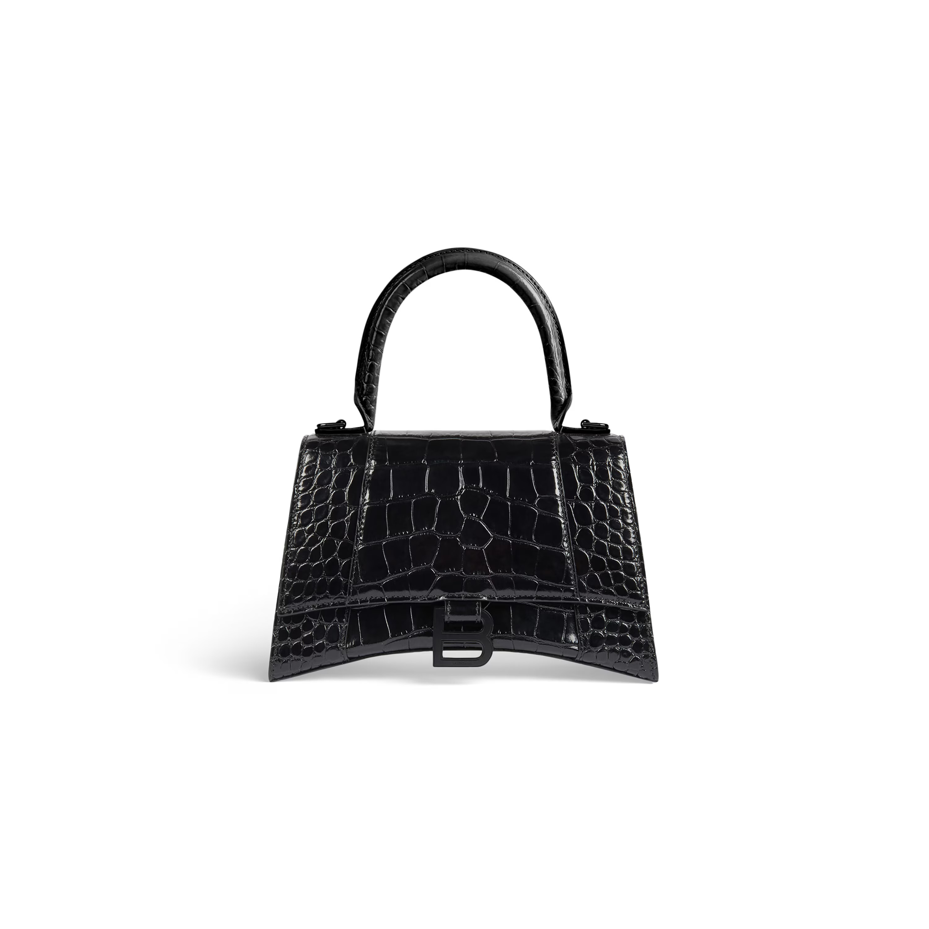 Women's Hourglass Small Handbag Crocodile Embossed in Black | Balenciaga
