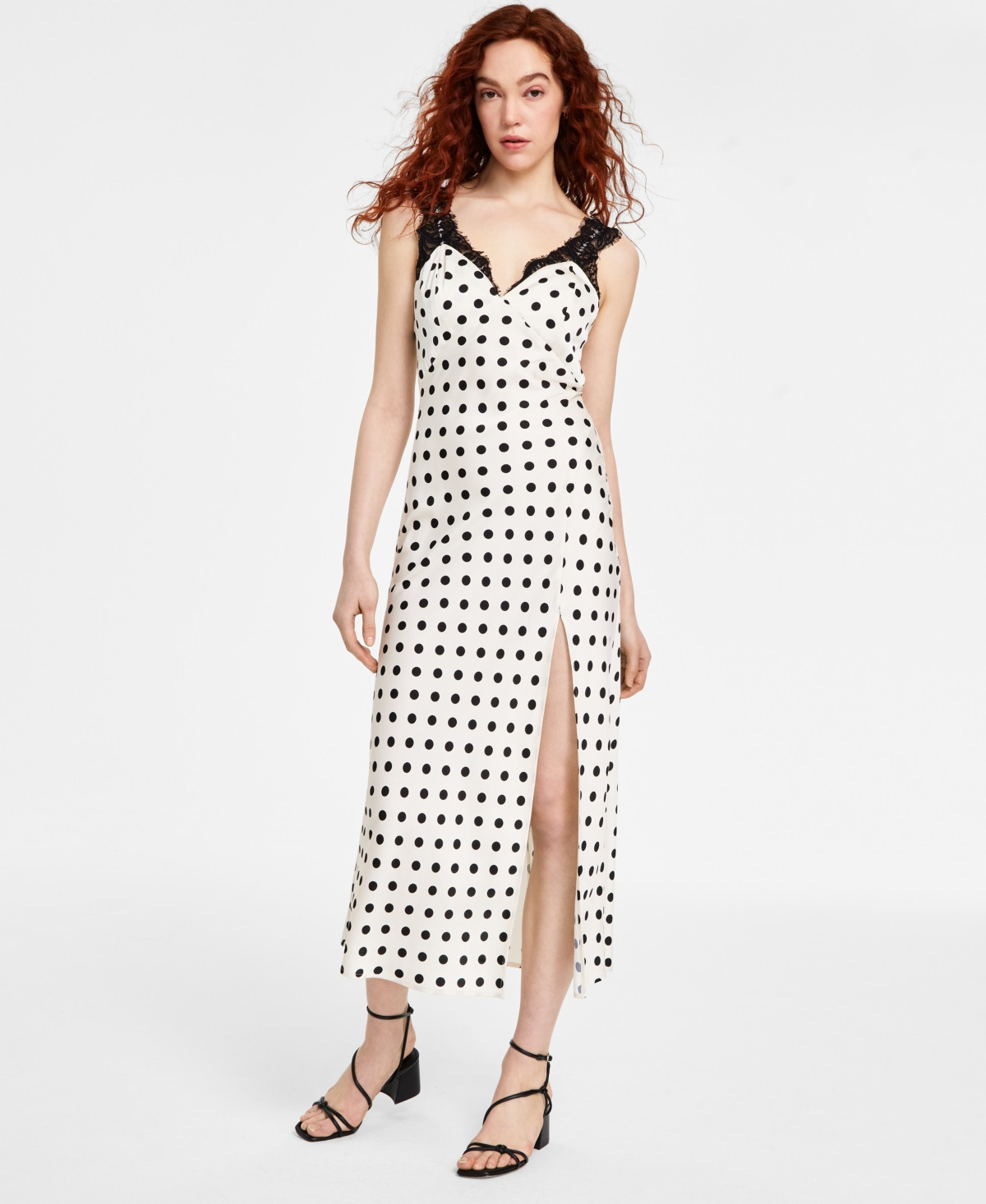 Astr the Label Women's Eirene Lace-Trim Maxi Dress - Black Polka Dot | Macy's