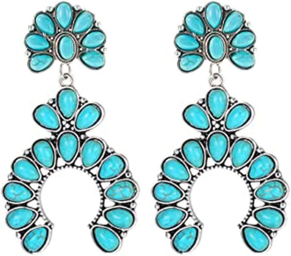 Bohemian Turquoise Oval Flower Drop Dangle Earrings Vintage Geometric Ethnic Teardrop Earrings We... | Amazon (US)