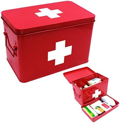 Funly mee Vintage First aid Box for Home, Medicine Tin, Red Metal Medicine Storage Box (Large 12.... | Amazon (US)