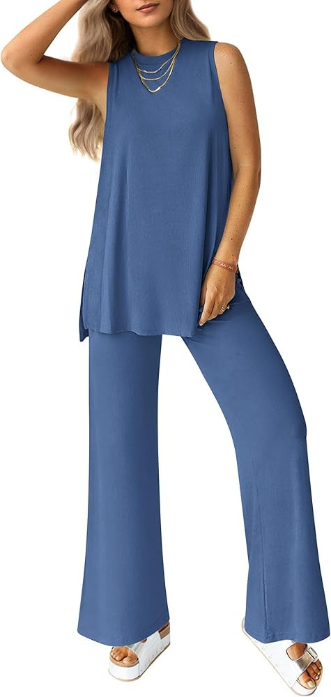 PRETTYGARDEN Women's 2 Piece Lounge Set 2025 Summer Casual Loose Tank Top Wide Leg Pants Matching... | Amazon (US)