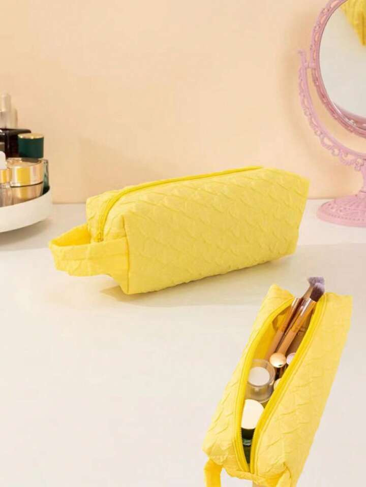 Solid Color Cosmetic Bag,1Pc Soft Large Capacity Square Makeup Bag Makeup Brush Bag Unisex | SHEIN