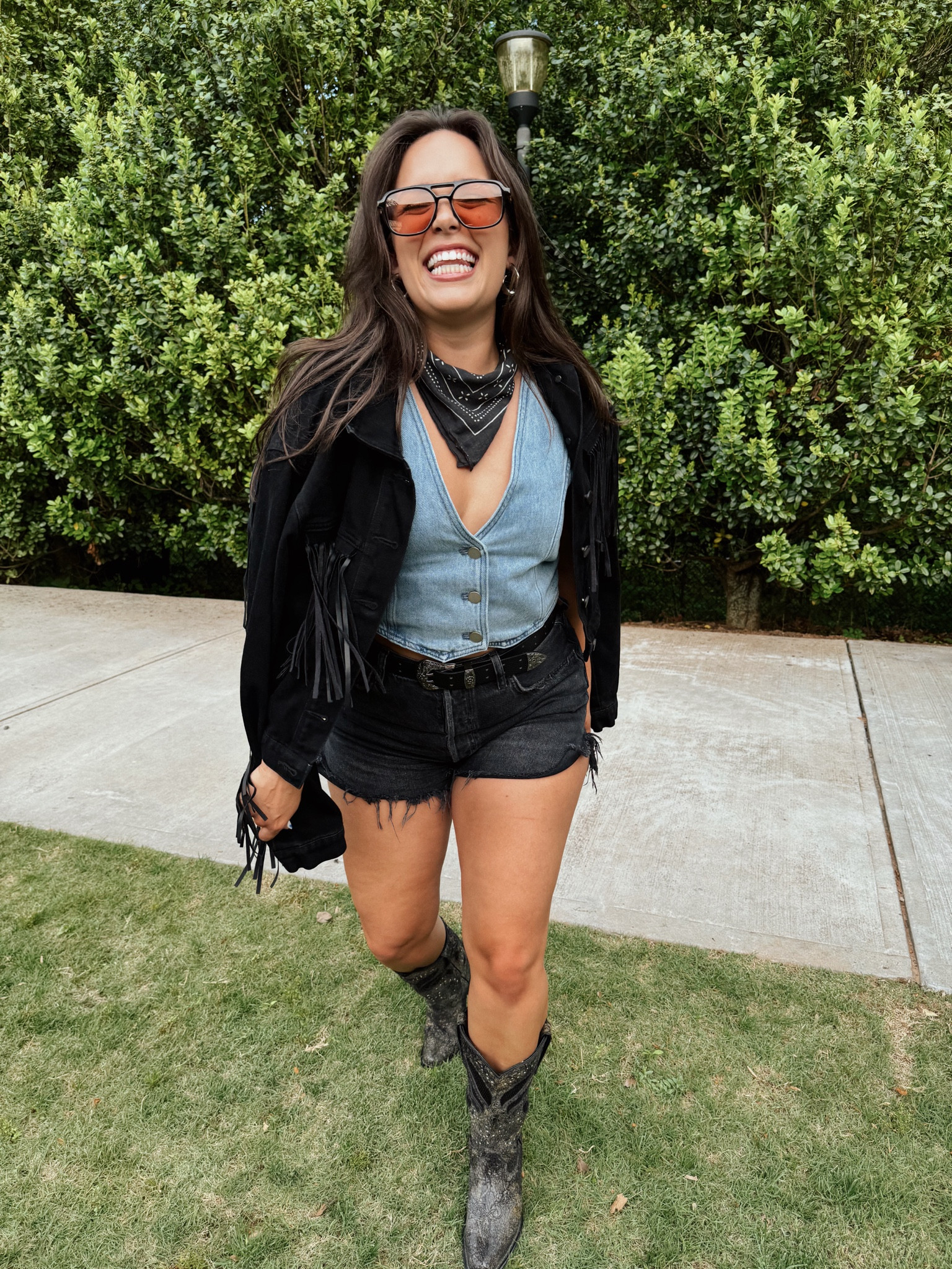 Wearing a size M in the vest & jacket, size 29 in the shorts, and size 7 in the boots! The boots were a gift a few years ago so I linked some comparable finds 🖤 

#LTKmidsize #LTKU #LTKFestival
