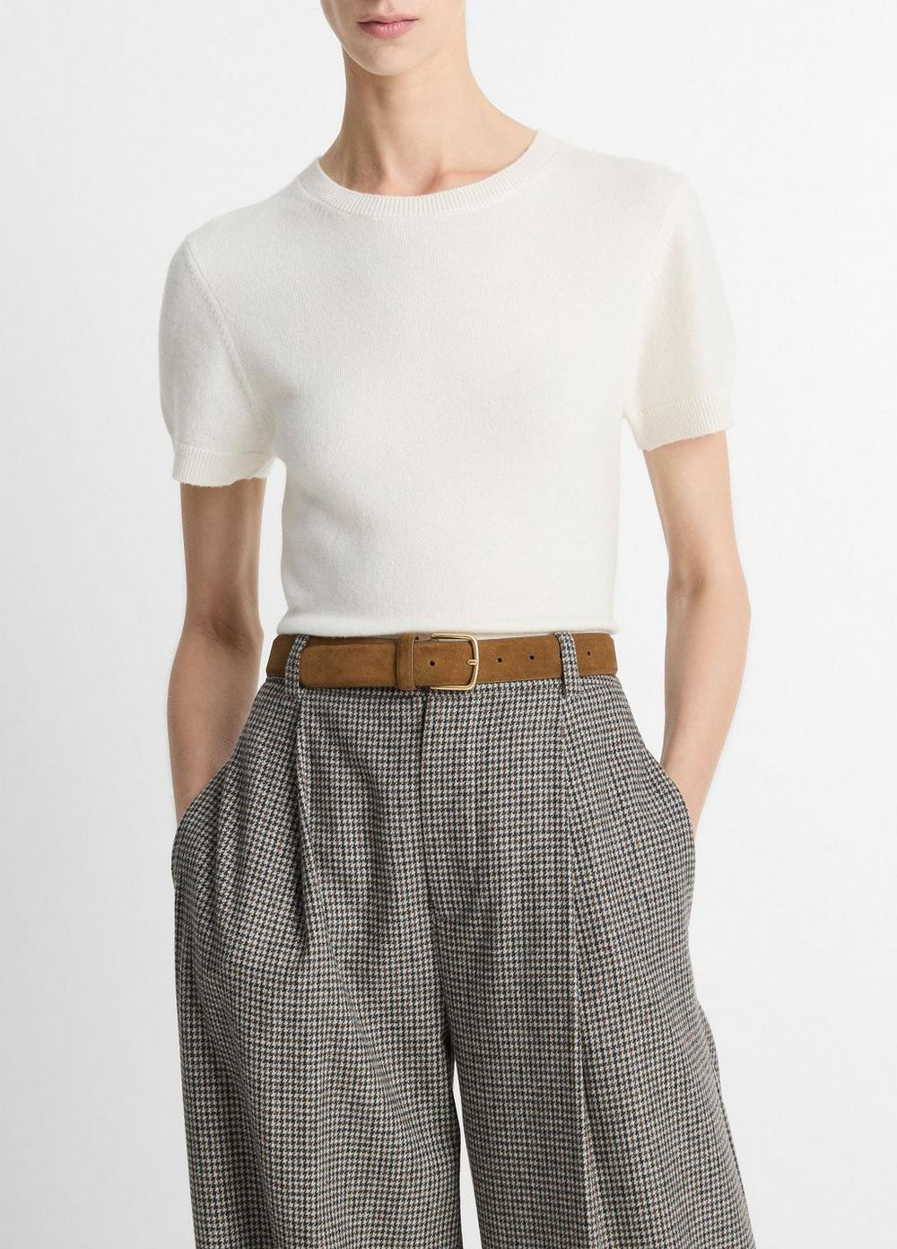 Women's Wool & Cashmere-Blend Short-Sleeve Sweater, Off White, Size M Vince | Vince LLC